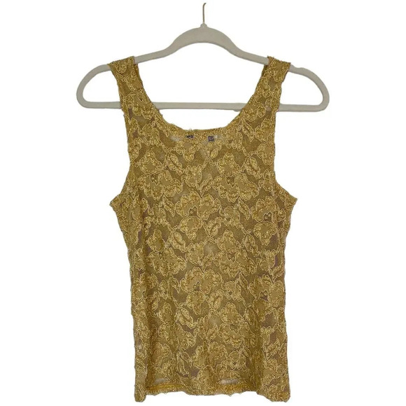 Vintage 90s Gold Lace Tank Top Overlay Royalcore Mesh Gemilli Shirt - Picture 2 of 5